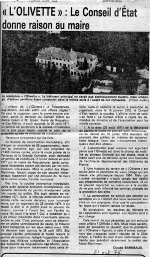 Nice Matin du 21 oct 1976